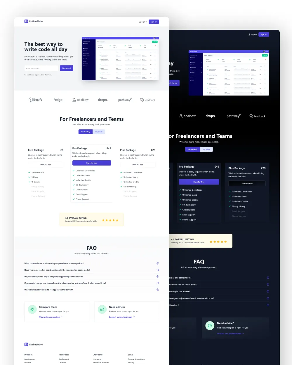 SaaS Landing Page, landing page · dark and light
